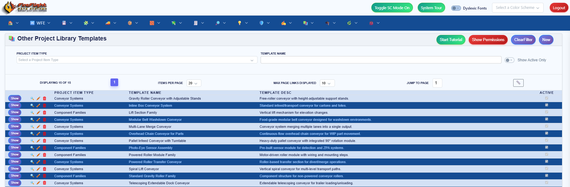 FireFlight project template library with conveyor system and component families for build-to-order manufacturing